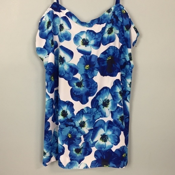 VIOLET + Claire Blue Floral Ruffle Trim Tank Top - Picture 2 of 16